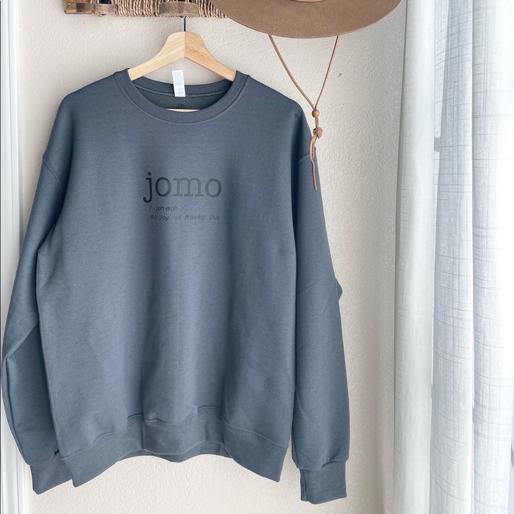 NWOT Handmade “JOMO” Crewneck Size M